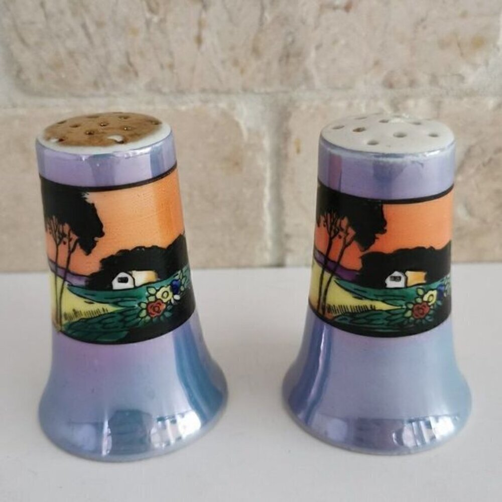 Vintage Blue Lustreware Salt Pepper Shakers, Japan Ceramic Kitchen Decor